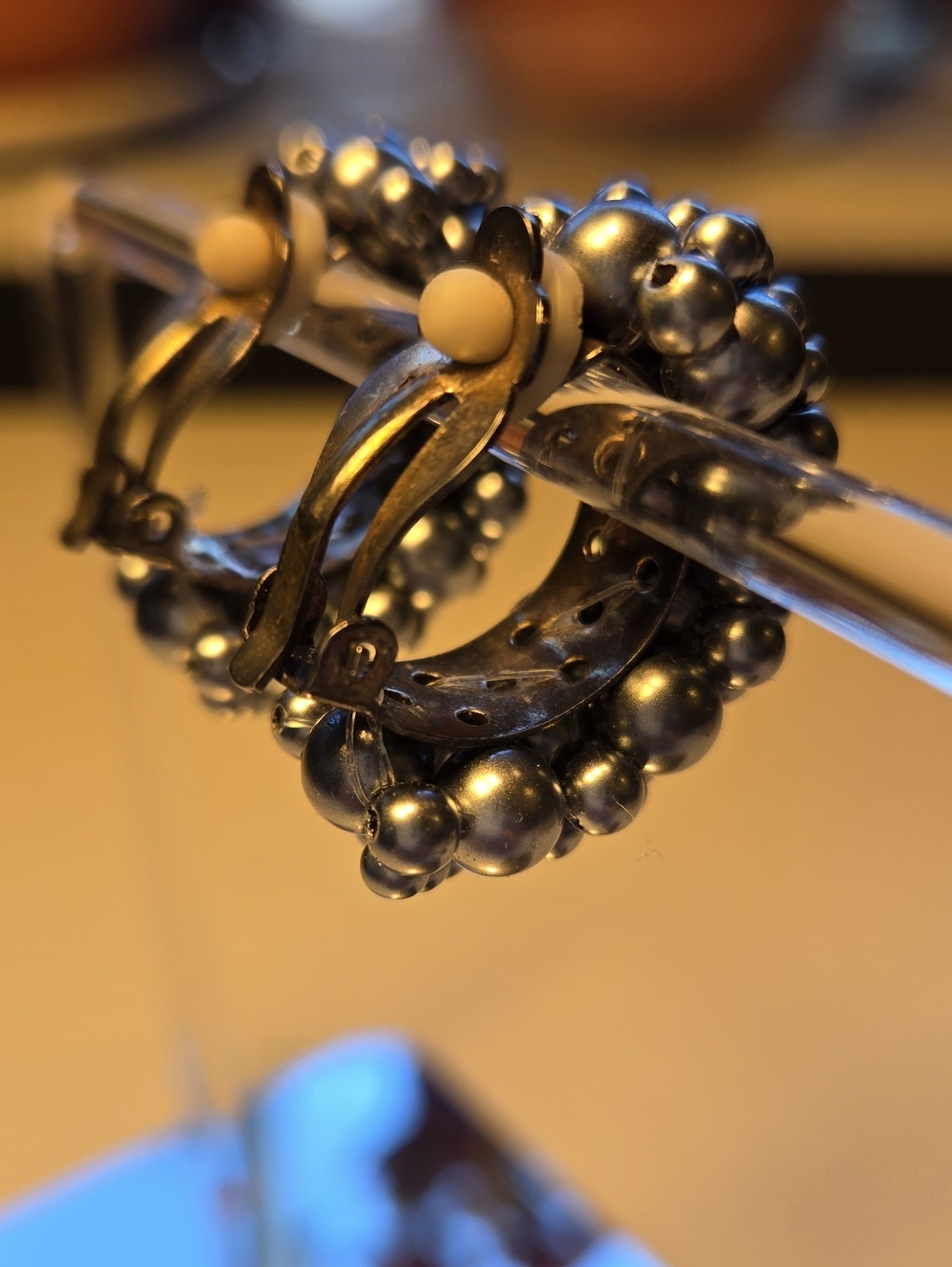 Clustered Metallic Beaded Half Hoop Style Clip On Earrings - Picture 4 of 5